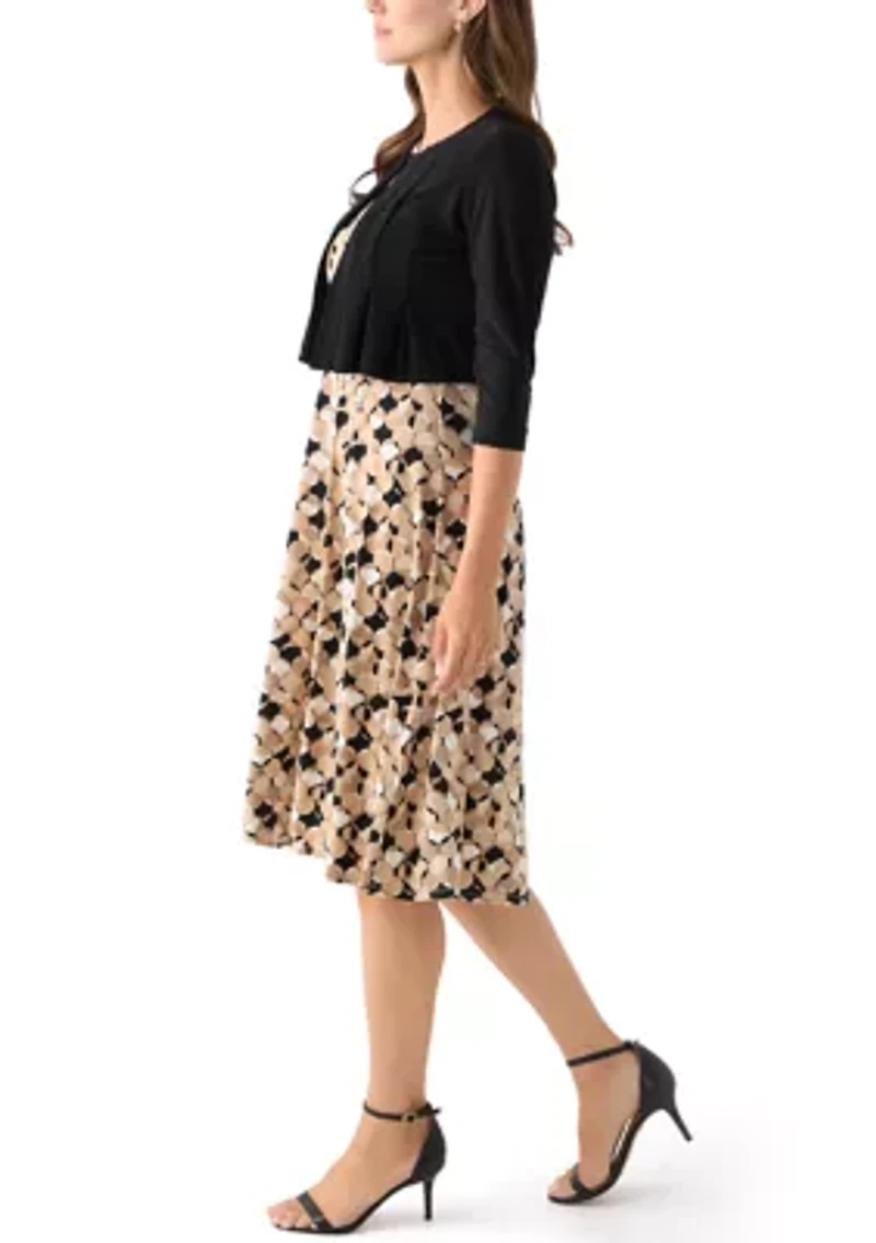 Women's Printed Dress with Three Quarter Sleeve Jacket