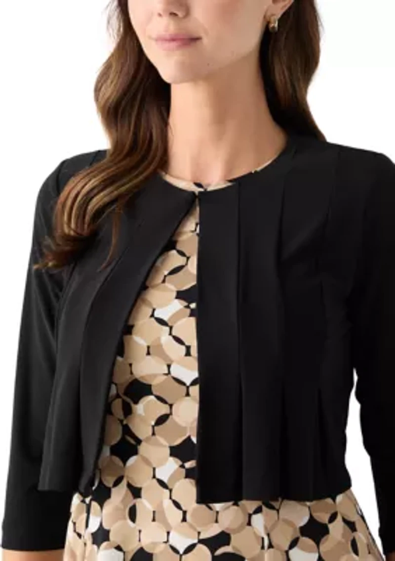Women's Printed Dress with Three Quarter Sleeve Jacket