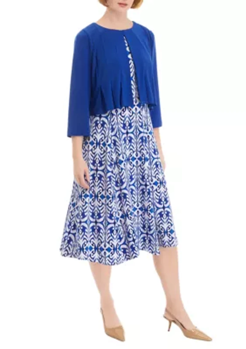 Women's 3/4 Sleeve Printed Jacket Dress