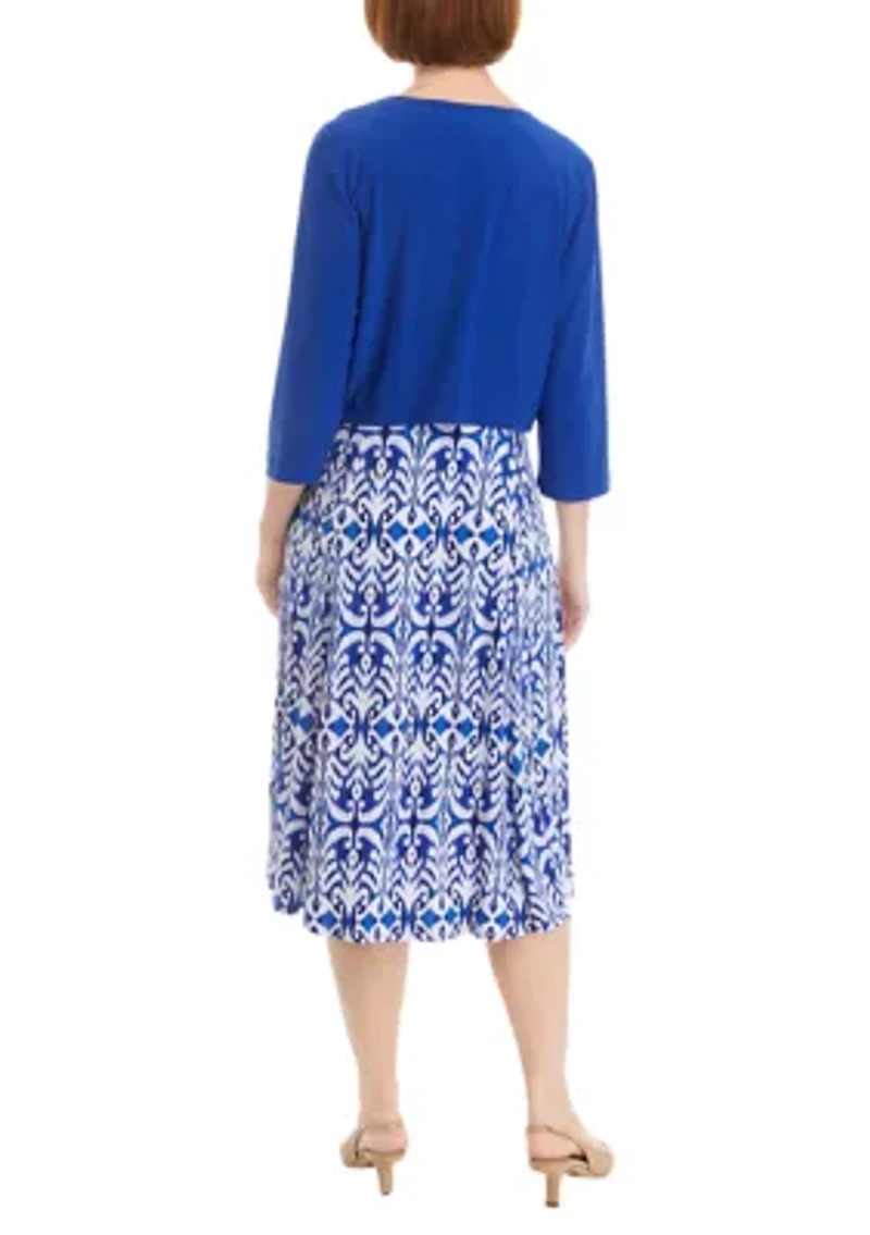 Women's 3/4 Sleeve Printed Jacket Dress