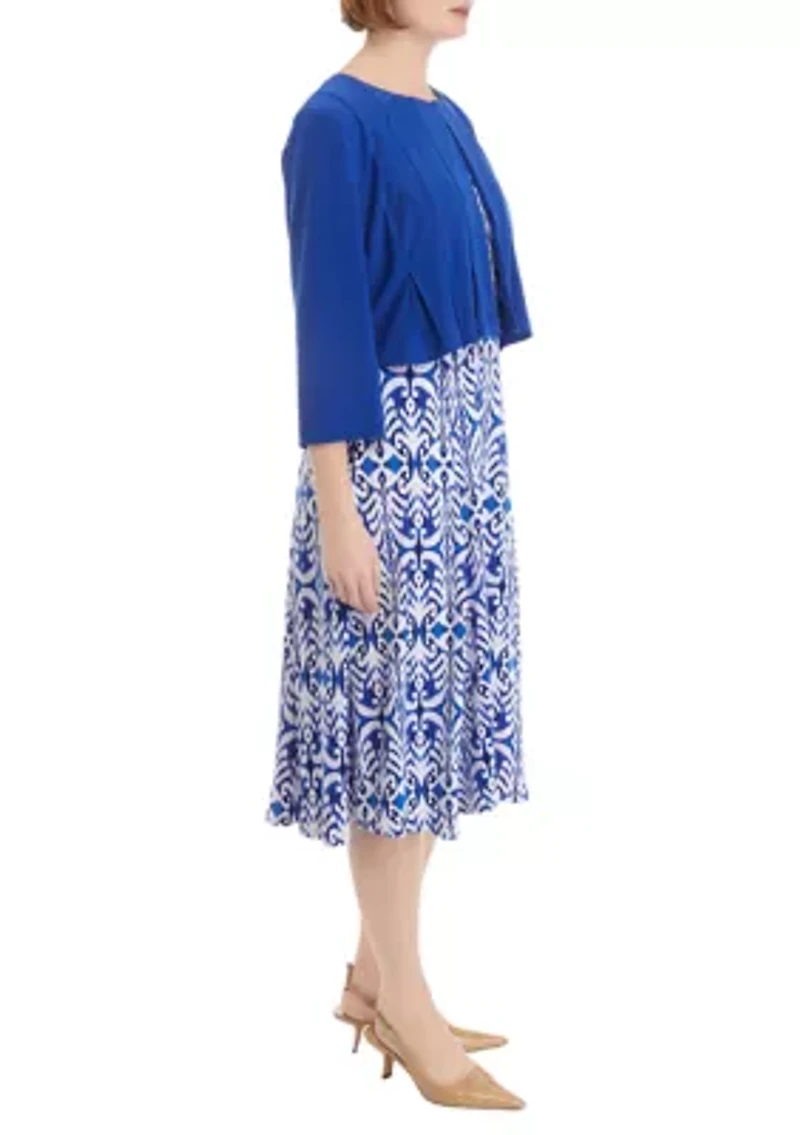 Women's 3/4 Sleeve Printed Jacket Dress