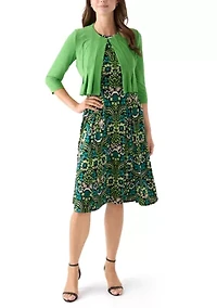 Women's Printed Dress with Three Quarter Sleeve Jacket Set