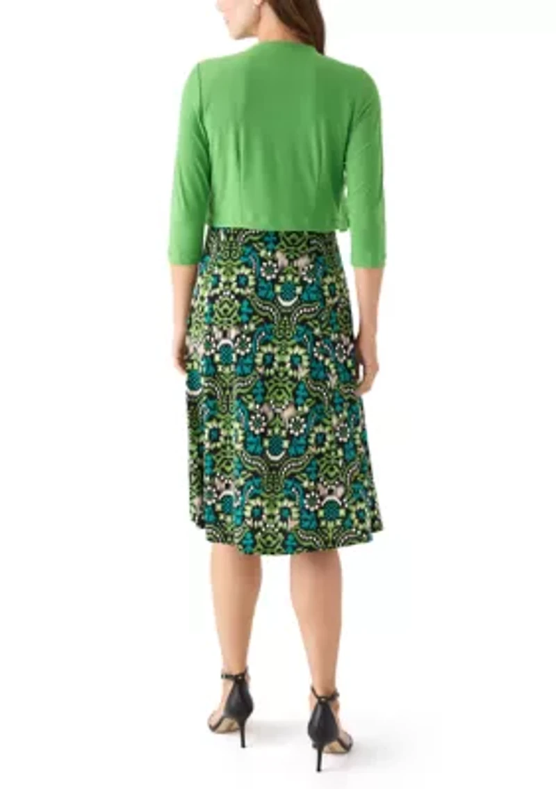 Women's Printed Dress with Three Quarter Sleeve Jacket Set