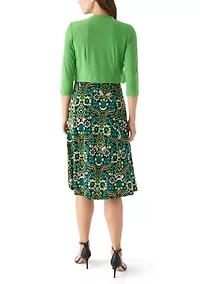 Women's Printed Dress with Three Quarter Sleeve Jacket Set