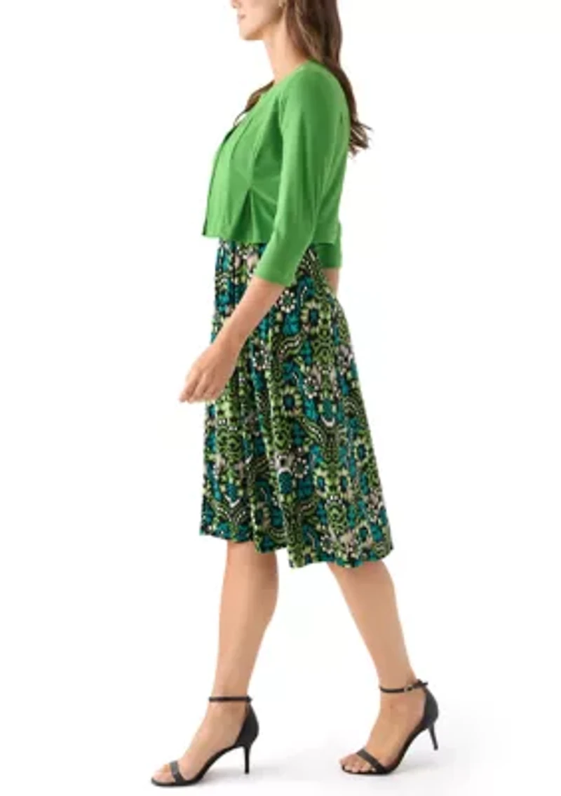 Women's Printed Dress with Three Quarter Sleeve Jacket Set