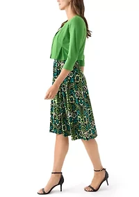 Women's Printed Dress with Three Quarter Sleeve Jacket Set