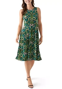 Women's Printed Dress with Three Quarter Sleeve Jacket Set