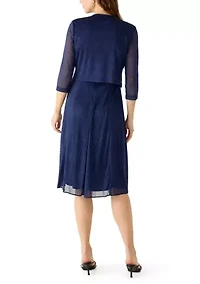 Women's 3/4 Sleeve Glitter Matte Jersey Dress and Jacket Set