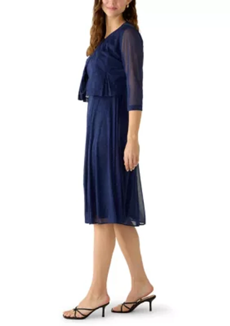 Women's 3/4 Sleeve Glitter Matte Jersey Dress and Jacket Set