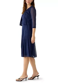 Women's 3/4 Sleeve Glitter Matte Jersey Dress and Jacket Set