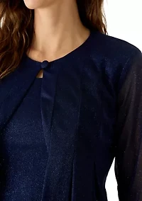 Women's 3/4 Sleeve Glitter Matte Jersey Dress and Jacket Set