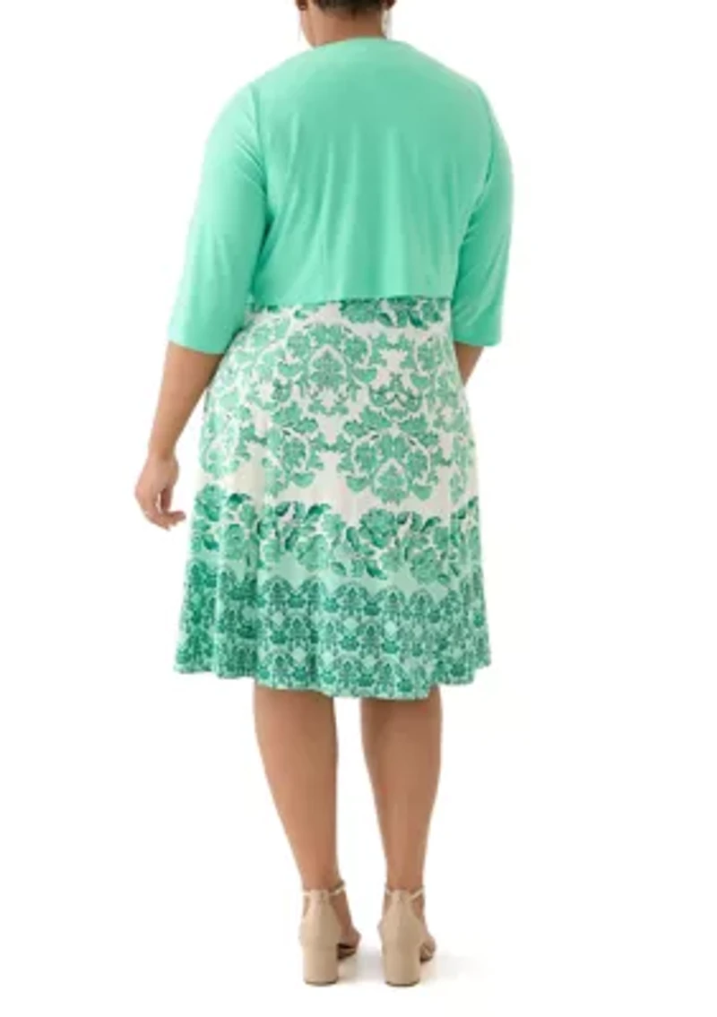 Plus Printed Dress and Solid Jacket Set