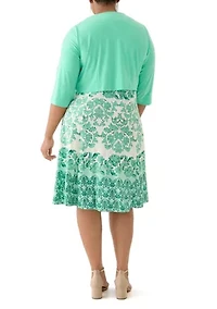 Plus Printed Dress and Solid Jacket Set