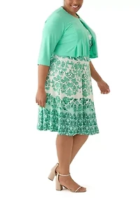 Plus Printed Dress and Solid Jacket Set