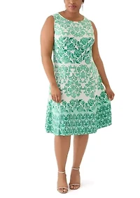Plus Printed Dress and Solid Jacket Set