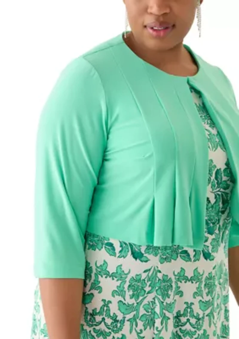 Plus Printed Dress and Solid Jacket Set