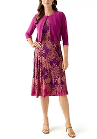 Women's Printed Dress with Three Quarter Sleeve Jacket Set