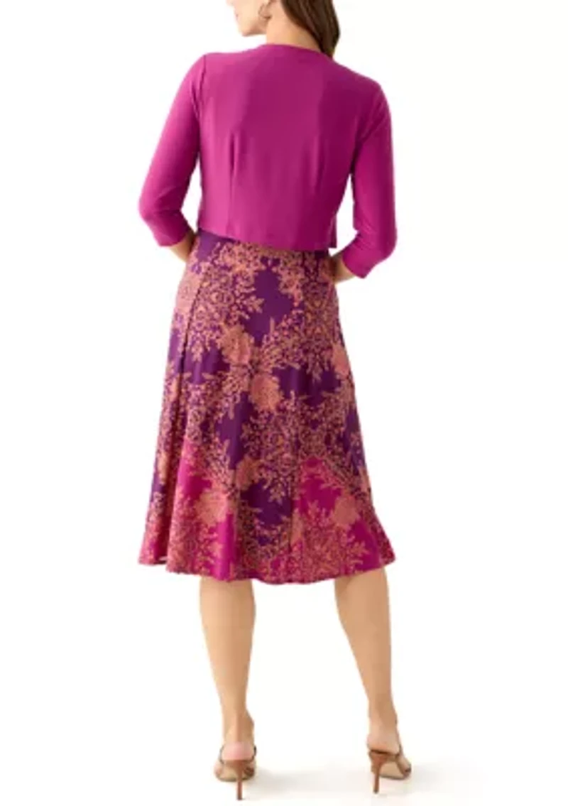 Women's Printed Dress with Three Quarter Sleeve Jacket Set
