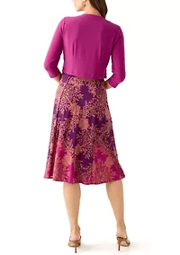 Women's Printed Dress with Three Quarter Sleeve Jacket Set