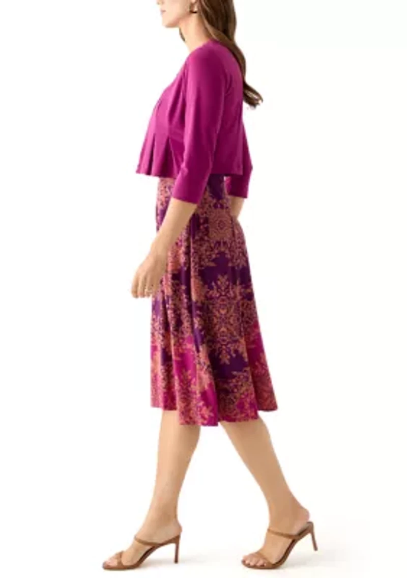 Women's Printed Dress with Three Quarter Sleeve Jacket Set