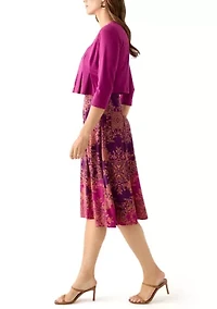 Women's Printed Dress with Three Quarter Sleeve Jacket Set