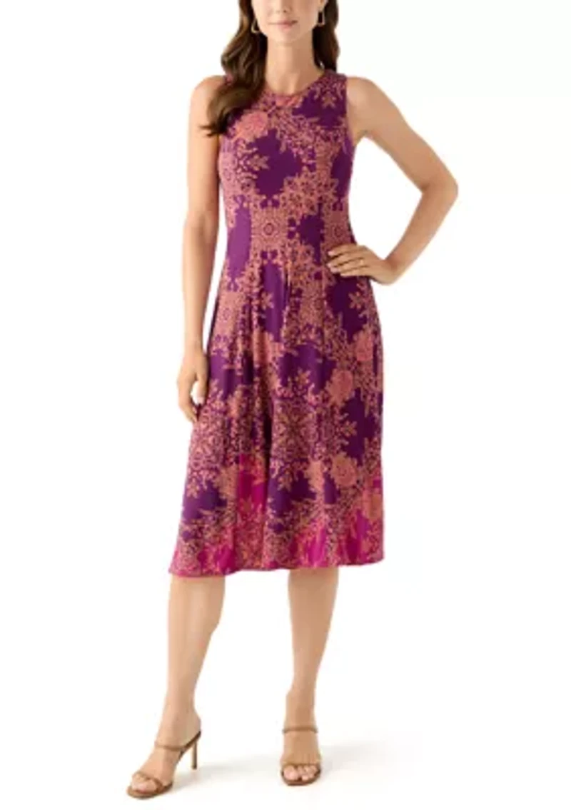 Women's Printed Dress with Three Quarter Sleeve Jacket Set