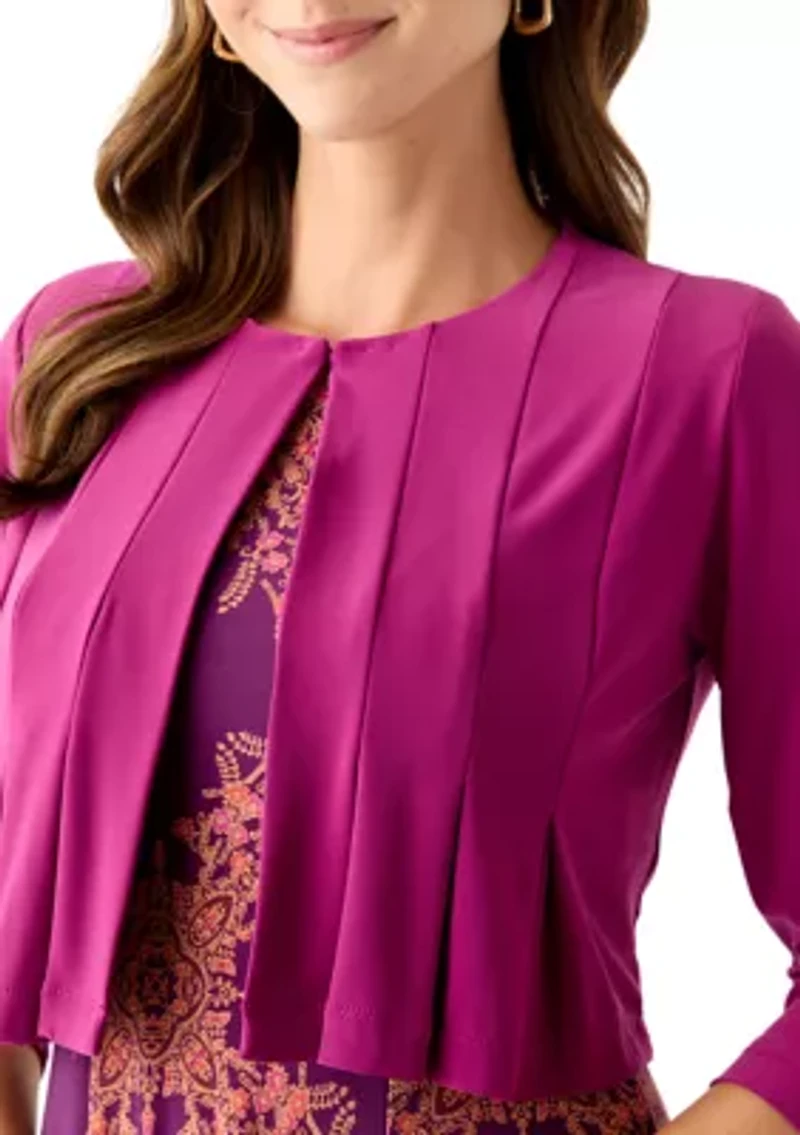 Women's Printed Dress with Three Quarter Sleeve Jacket Set