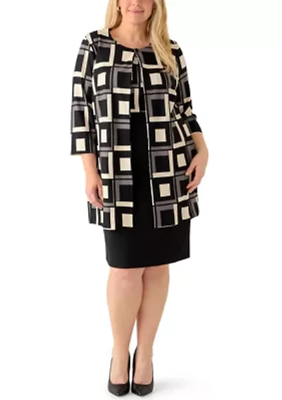 Plus Printed Scuba Knit Jacket Dress