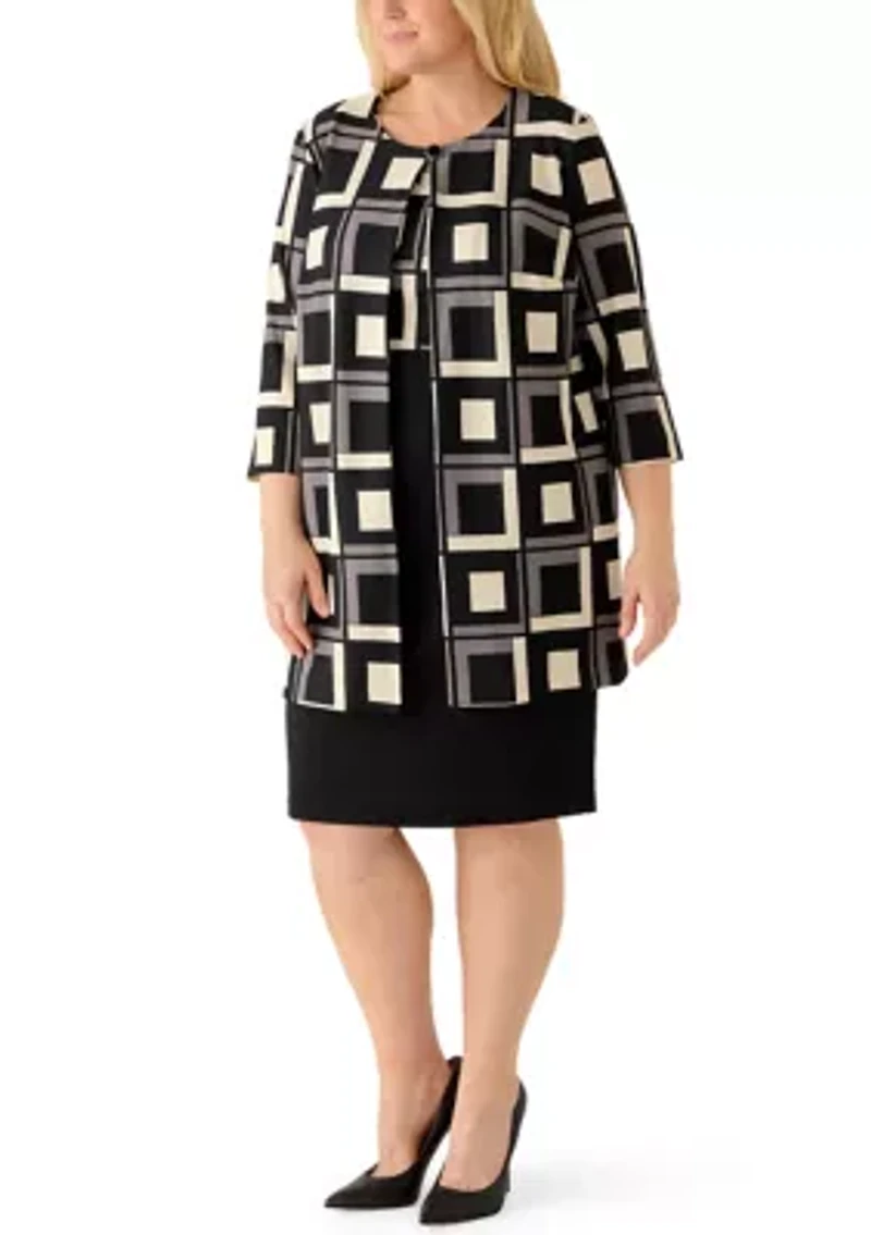 Plus Printed Scuba Knit Jacket Dress