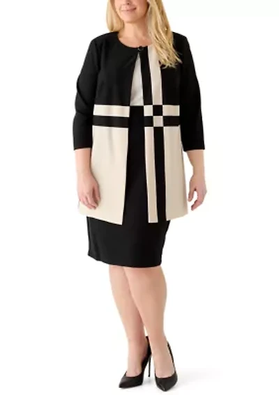 Plus Printed Scuba Knit Jacket Dress