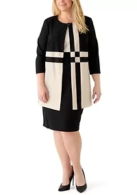 Plus Printed Scuba Knit Jacket Dress