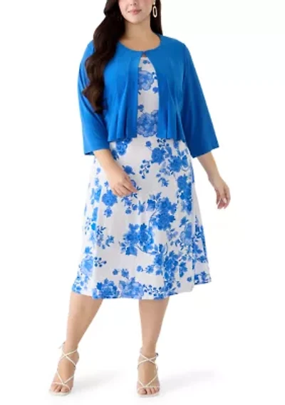Plus 3/4 Sleeve Jacket and Dress Set