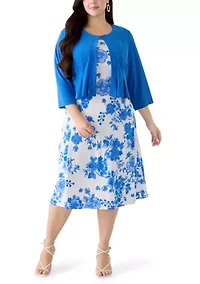Plus 3/4 Sleeve Jacket and Dress Set