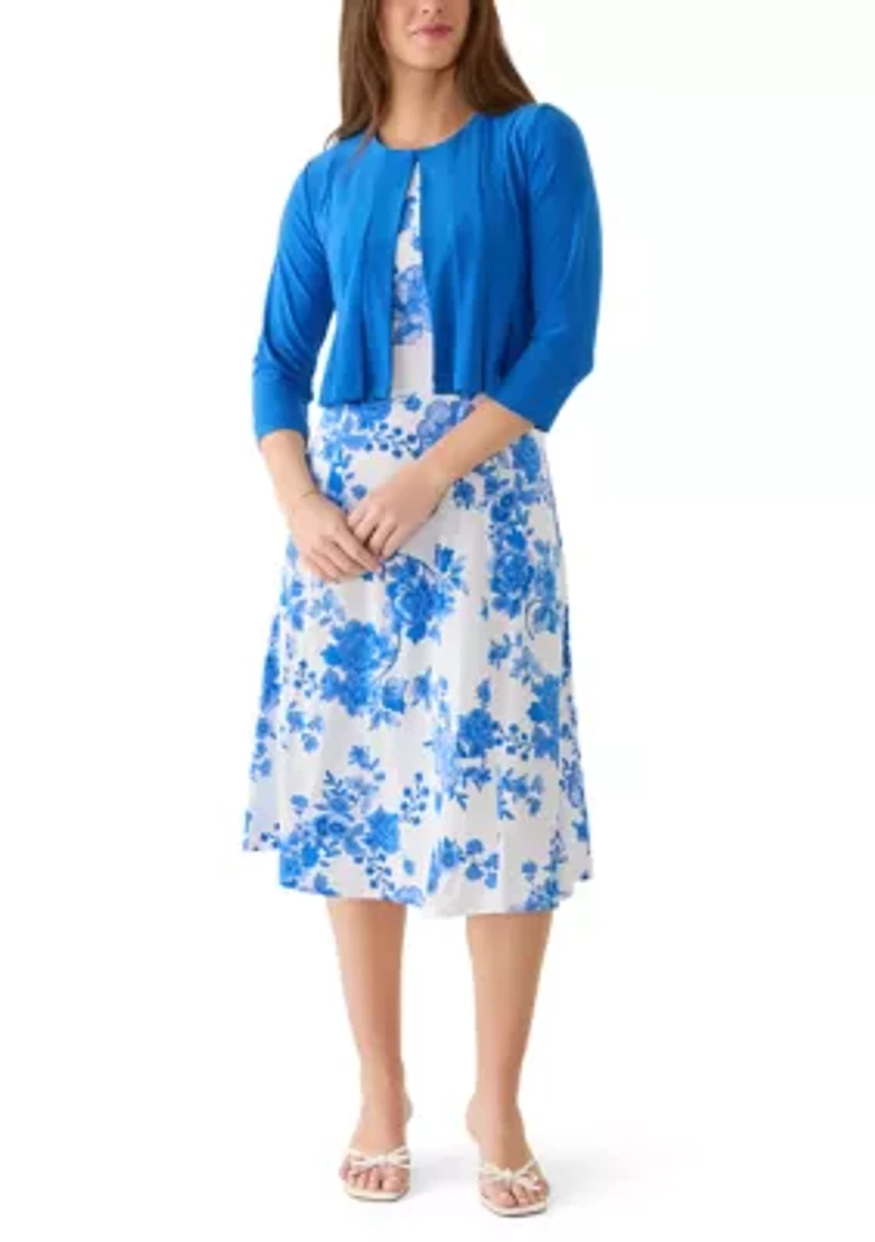 Women's Floral Printed Dress with Jacket Set