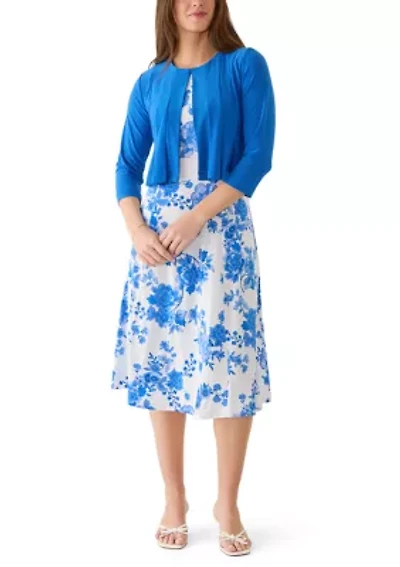 Women's Floral Printed Dress with Jacket Set