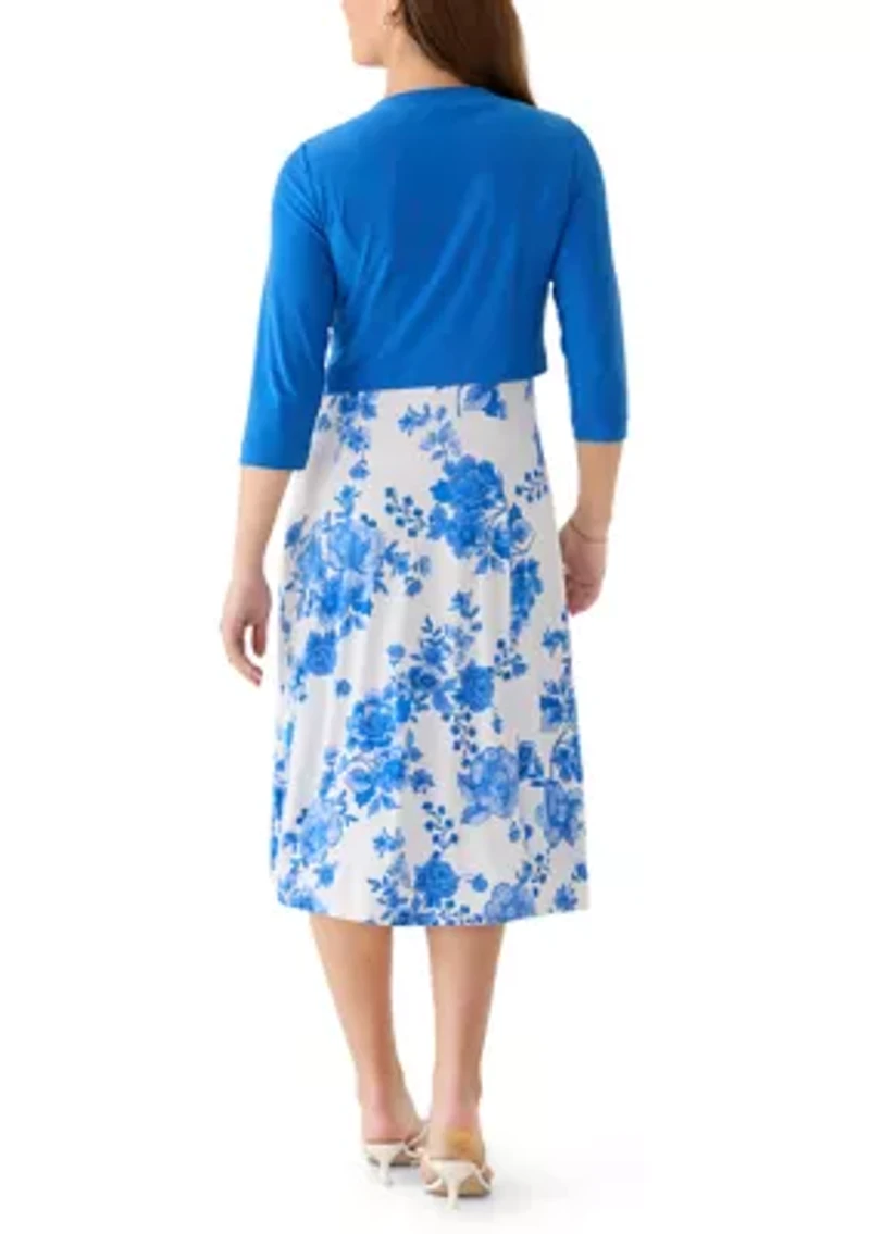 Women's Floral Printed Dress with Jacket Set