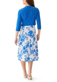 Women's Floral Printed Dress with Jacket Set