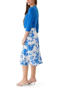 Women's Floral Printed Dress with Jacket Set
