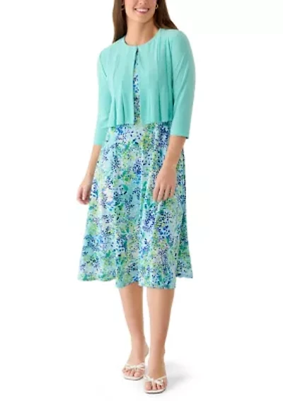 Women's Ditsy Floral Printed Jacket Dress Set