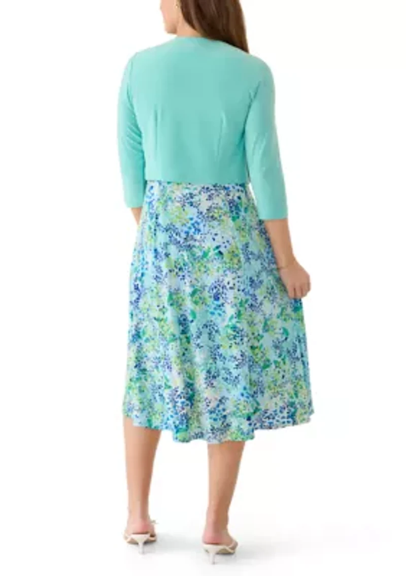 Women's Ditsy Floral Printed Jacket Dress Set