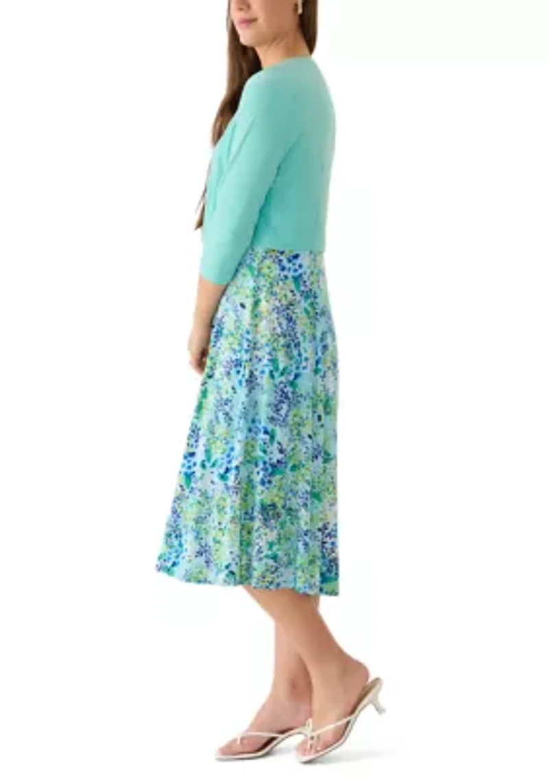 Women's Ditsy Floral Printed Jacket Dress Set