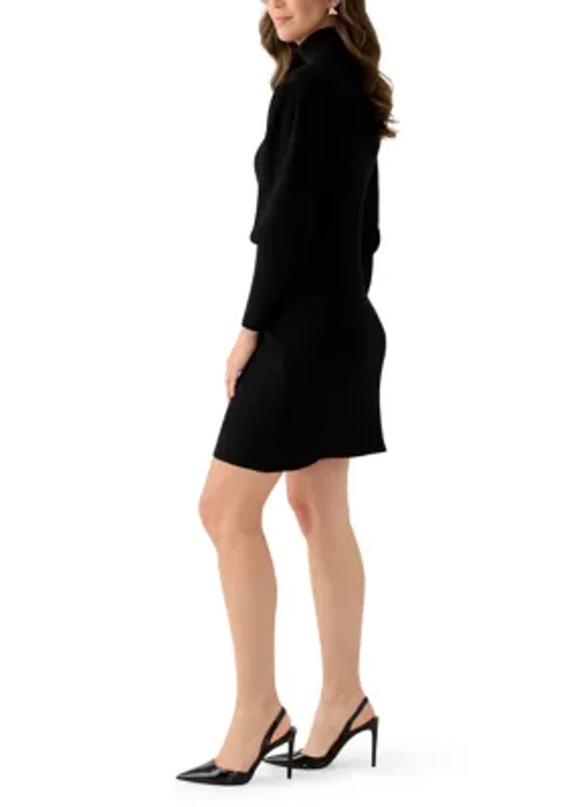 Women's Long Sleeve Mock Neck Slim Sweater Dress