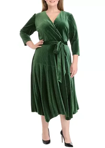 Plus V-Neck Wrap Velvet Dress