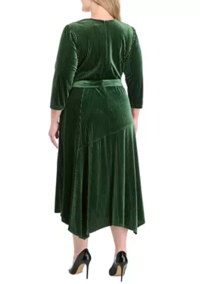 Plus V-Neck Wrap Velvet Dress