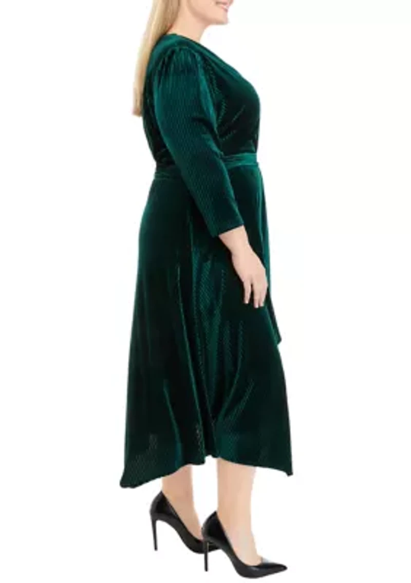 Plus V-Neck Wrap Velvet Dress