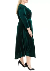 Plus V-Neck Wrap Velvet Dress