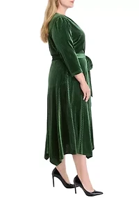 Plus V-Neck Wrap Velvet Dress