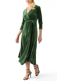 Women's 3/4 Sleeve Wrap Burnout Stripe Velvet Dress