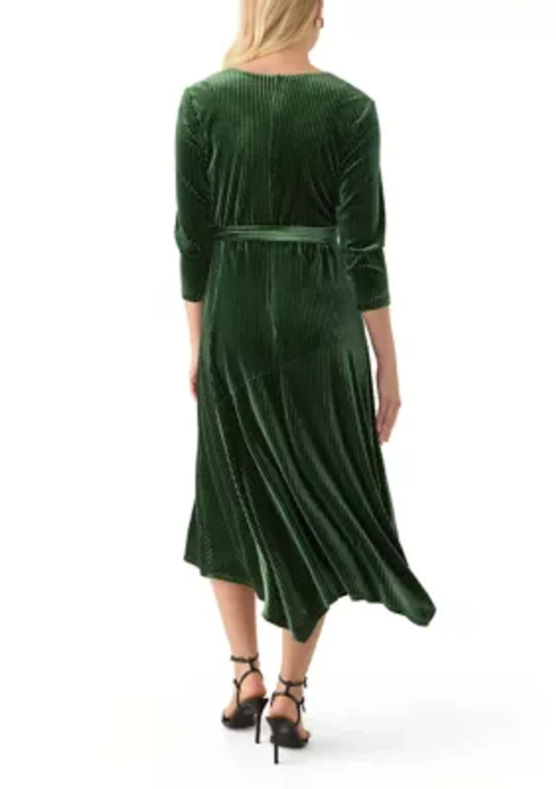Women's 3/4 Sleeve Wrap Burnout Stripe Velvet Dress
