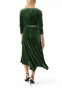 Women's 3/4 Sleeve Wrap Burnout Stripe Velvet Dress